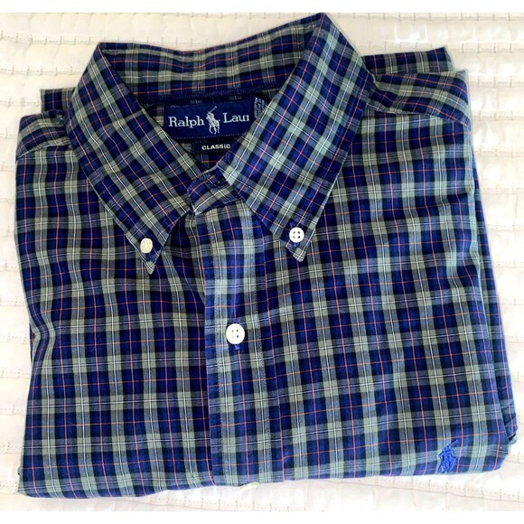 Ralph Lauren Button Down Shirt Men’s Blue Green Plaid Long Sleeve - Large - Picture 5 of 5